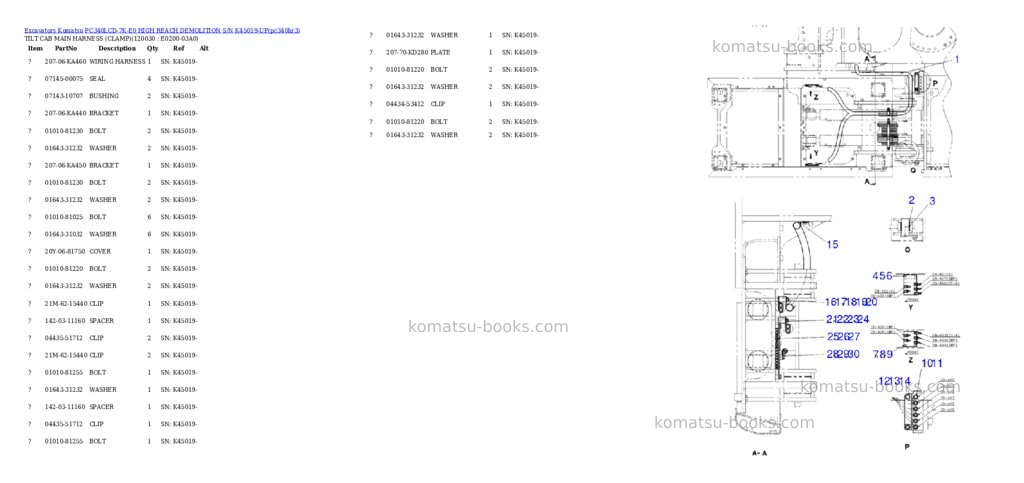 Komatsu pc340lcd-7k-e0 high reach demolition s/n k45019-up Parts catalog cover Page 2 Komatsu pc340lcd-7k-e0 high reach demolition s/n k45019-up Parts catalog cover Page 2