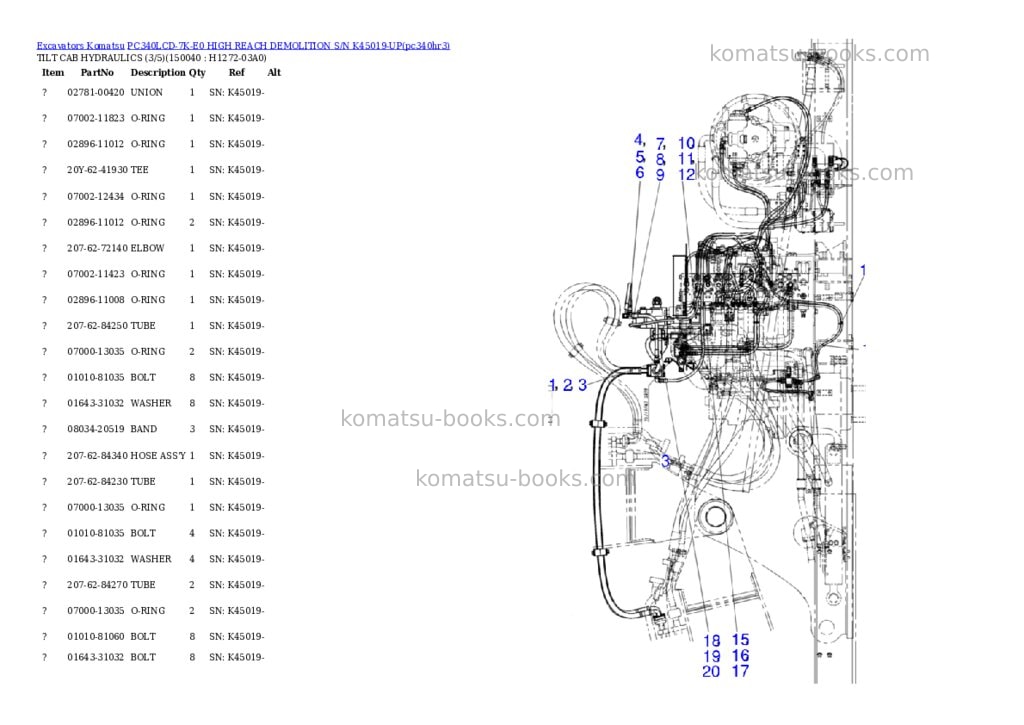 Komatsu pc340lcd-7k-e0 high reach demolition s/n k45019-up Parts catalog cover Page 6 Komatsu pc340lcd-7k-e0 high reach demolition s/n k45019-up Parts catalog cover Page 6