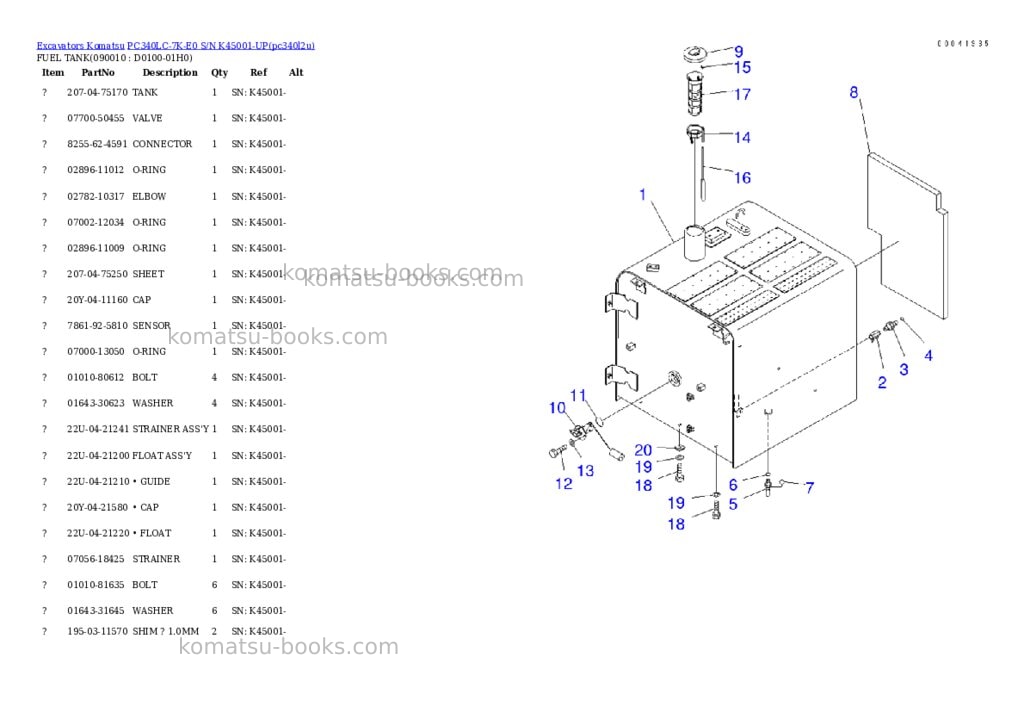 Komatsu pc340lc-7k-e0 s/n k45001-up Parts catalog cover Page 10 Komatsu pc340lc-7k-e0 s/n k45001-up Parts catalog cover Page 10