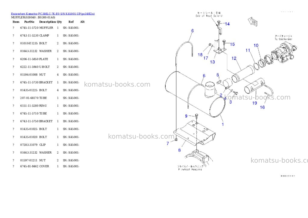 Komatsu pc340lc-7k-e0 s/n k45001-up Parts catalog cover Page 3 Komatsu pc340lc-7k-e0 s/n k45001-up Parts catalog cover Page 3