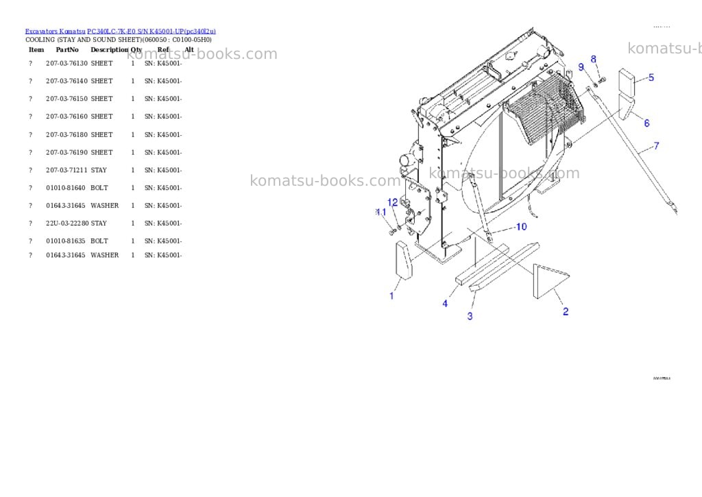 Komatsu pc340lc-7k-e0 s/n k45001-up Parts catalog cover Page 8 Komatsu pc340lc-7k-e0 s/n k45001-up Parts catalog cover Page 8