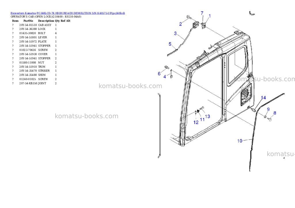 Komatsu pc340lcd-7k high reach demolition s/n k40575-up Parts catalog cover Page 2