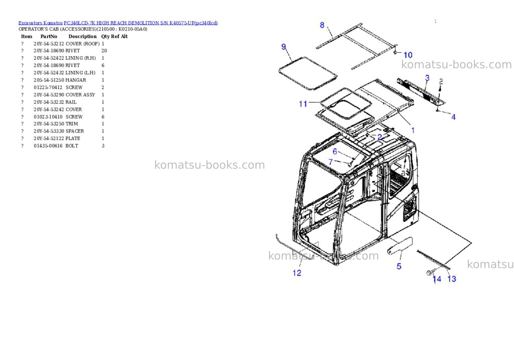 Komatsu pc340lcd-7k high reach demolition s/n k40575-up Parts catalog cover Page 3