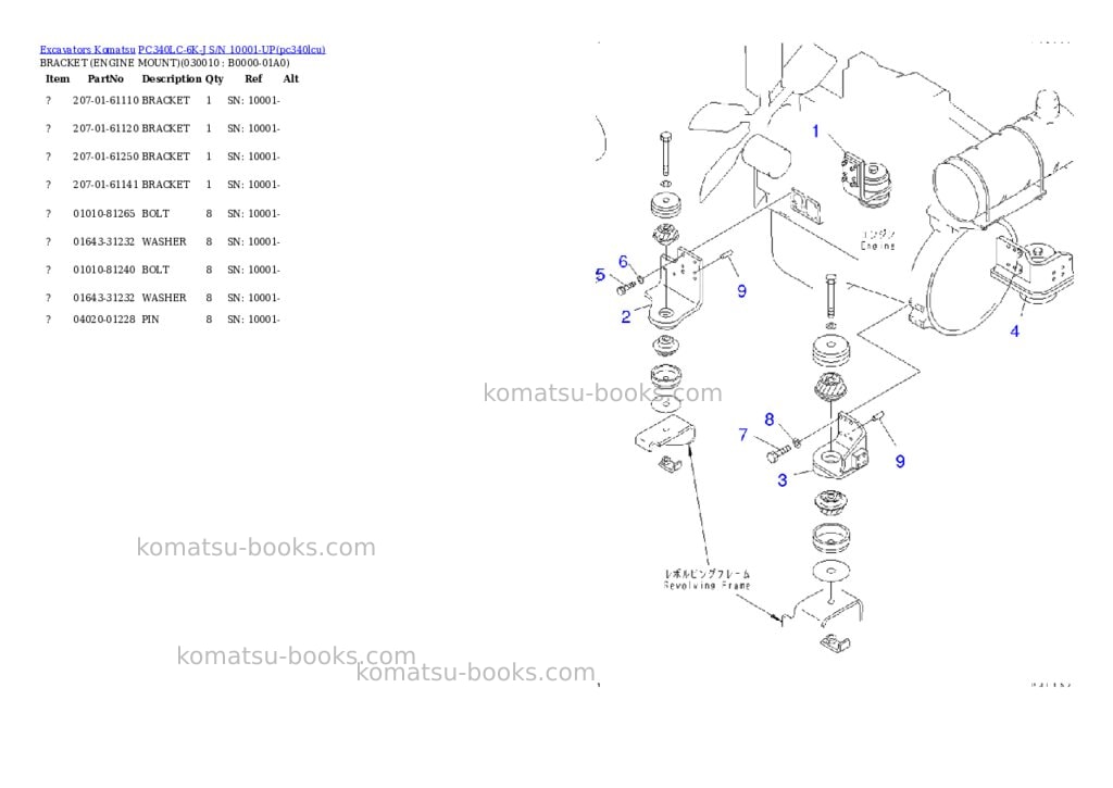 Komatsu pc340lc-6k-j s/n 10001-up Parts catalog cover Komatsu pc340lc-6k-j s/n 10001-up Parts catalog cover