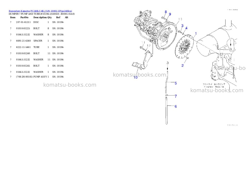 Komatsu pc340lc-6k-j s/n 10001-up Parts catalog cover Page 2 Komatsu pc340lc-6k-j s/n 10001-up Parts catalog cover Page 2