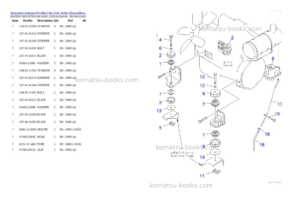 Komatsu pc340lc-6k-j s/n 10001-up Parts catalog cover Page 3 Komatsu pc340lc-6k-j s/n 10001-up Parts catalog cover Page 3