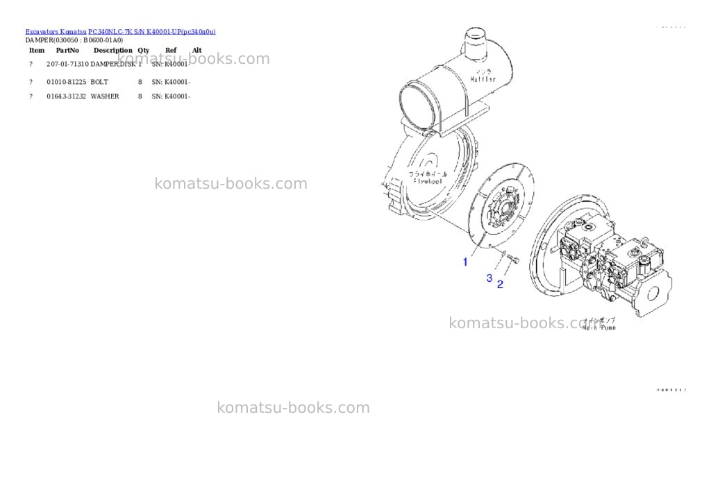 Komatsu pc340nlc-7k s/n k40001-up Parts catalog cover Page 4