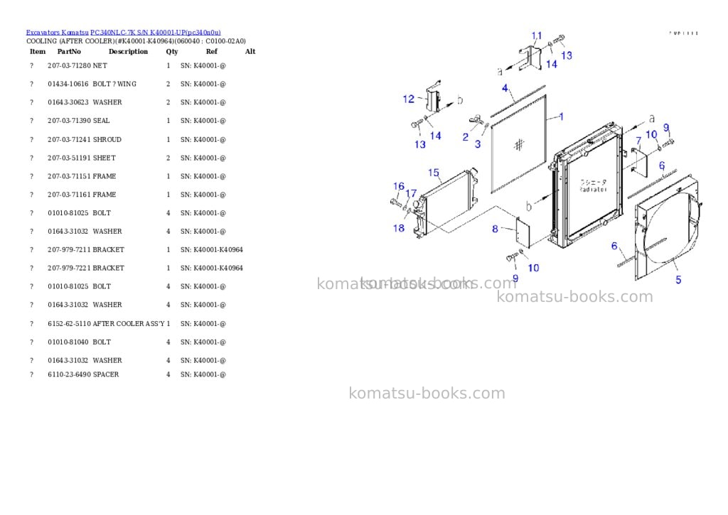 Komatsu pc340nlc-7k s/n k40001-up Parts catalog cover Page 8