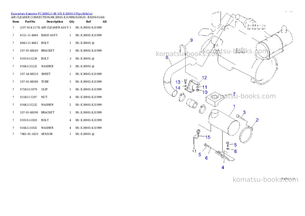 Komatsu pc340nlc-6k s/n k30001-up Parts catalog cover Page 2