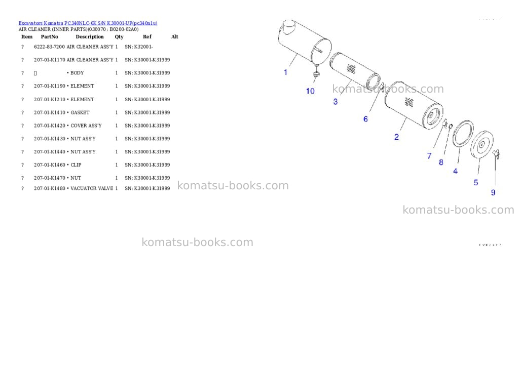 Komatsu pc340nlc-6k s/n k30001-up Parts catalog cover Page 6