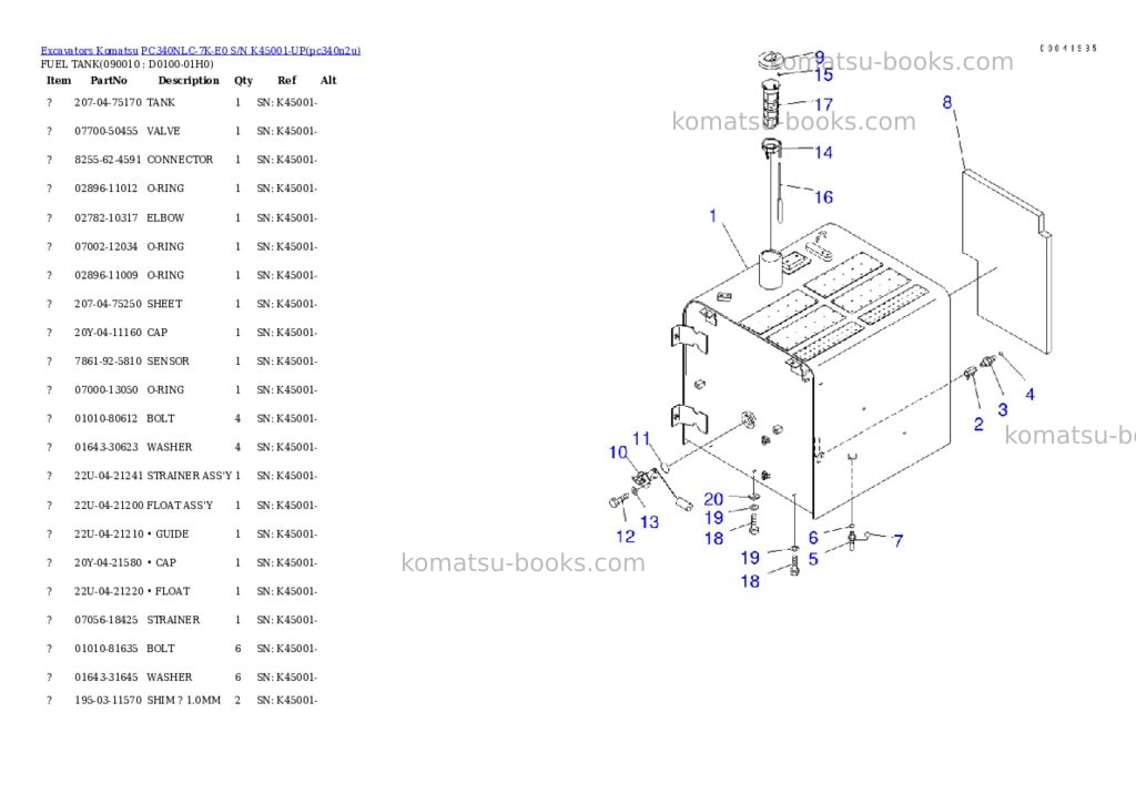 Komatsu pc340nlc-7k-e0 s/n k45001-up Parts catalog cover Page 10 Komatsu pc340nlc-7k-e0 s/n k45001-up Parts catalog cover Page 10