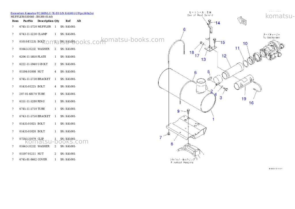 Komatsu pc340nlc-7k-e0 s/n k45001-up Parts catalog cover Page 3 Komatsu pc340nlc-7k-e0 s/n k45001-up Parts catalog cover Page 3