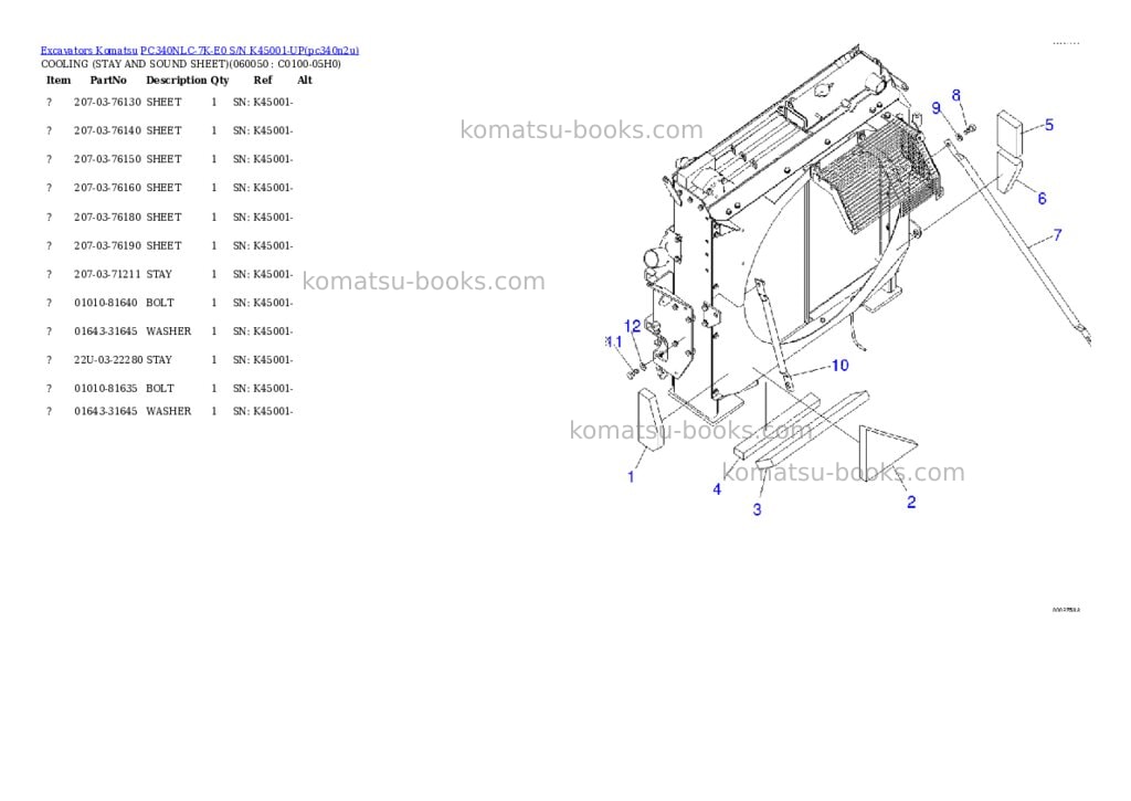 Komatsu pc340nlc-7k-e0 s/n k45001-up Parts catalog cover Page 8 Komatsu pc340nlc-7k-e0 s/n k45001-up Parts catalog cover Page 8