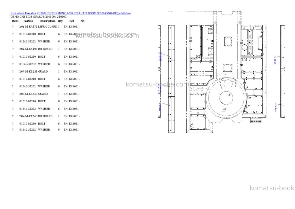 Komatsu pc340lcd-7eo mono and straight boom s/n k45061-up Parts catalog cover Page 10