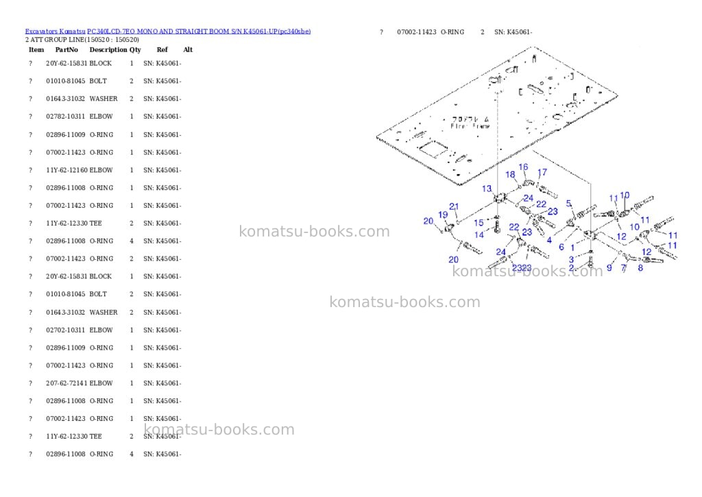 Komatsu pc340lcd-7eo mono and straight boom s/n k45061-up Parts catalog cover Page 2