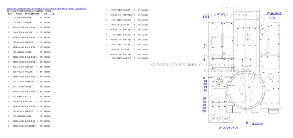 Komatsu pc340lcd-7eo mono and straight boom s/n k45061-up Parts catalog cover Page 8