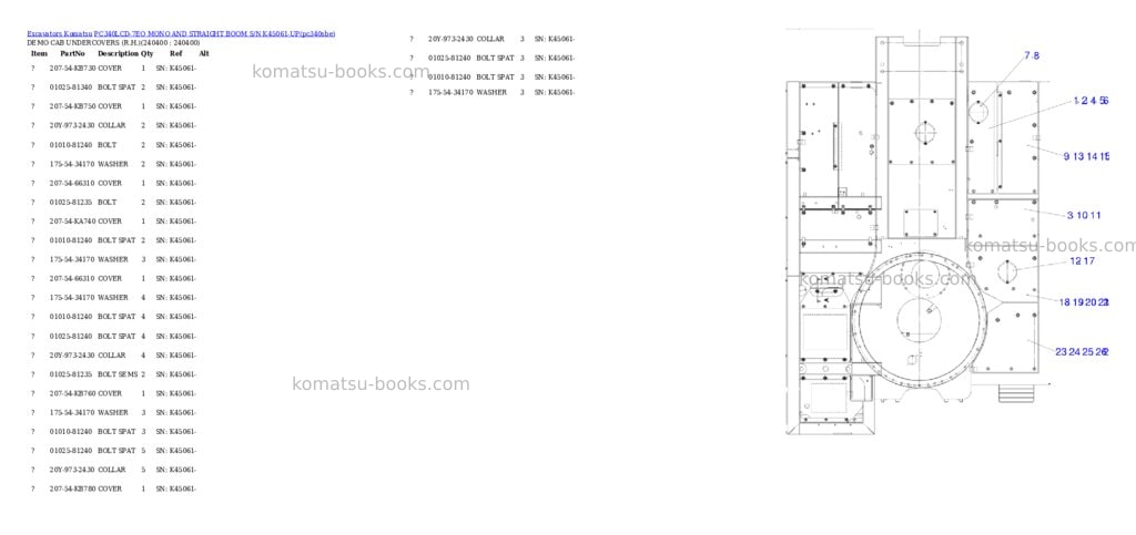 Komatsu pc340lcd-7eo mono and straight boom s/n k45061-up Parts catalog cover Page 9