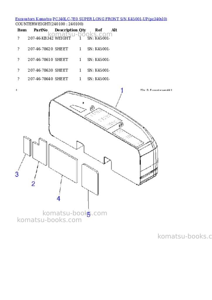 Komatsu pc340lc-7e0 super long front s/n k45001-up Parts catalog cover Page 4 Komatsu pc340lc-7e0 super long front s/n k45001-up Parts catalog cover Page 4
