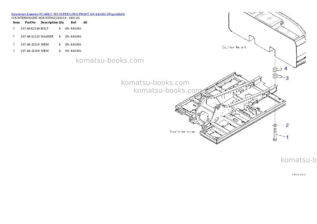 Komatsu pc340lc-7e0 super long front s/n k45001-up Parts catalog cover Page 5 Komatsu pc340lc-7e0 super long front s/n k45001-up Parts catalog cover Page 5
