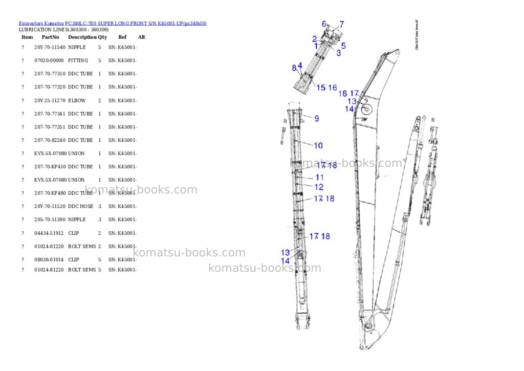 Komatsu pc340lc-7e0 super long front s/n k45001-up Parts catalog cover Page 8 Komatsu pc340lc-7e0 super long front s/n k45001-up Parts catalog cover Page 8