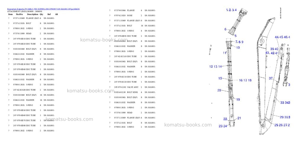 Komatsu pc340lc-7e0 super long front s/n k45001-up Parts catalog cover Page 9 Komatsu pc340lc-7e0 super long front s/n k45001-up Parts catalog cover Page 9