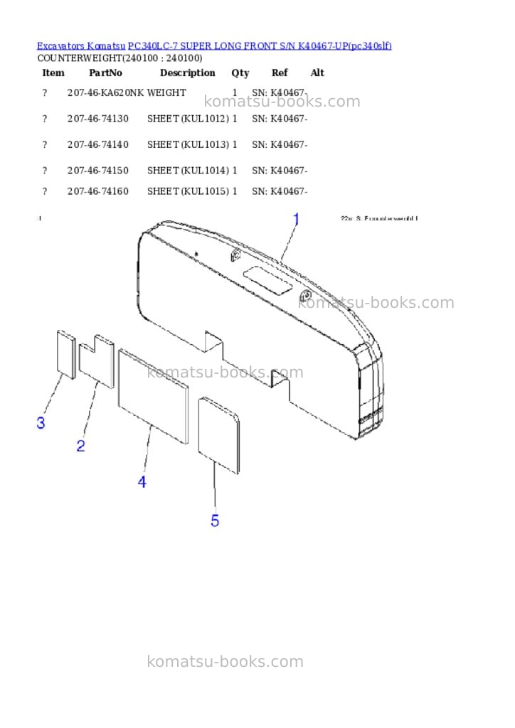Komatsu pc340lc-7 super long front s/n k40467-up Parts catalog cover Page 4