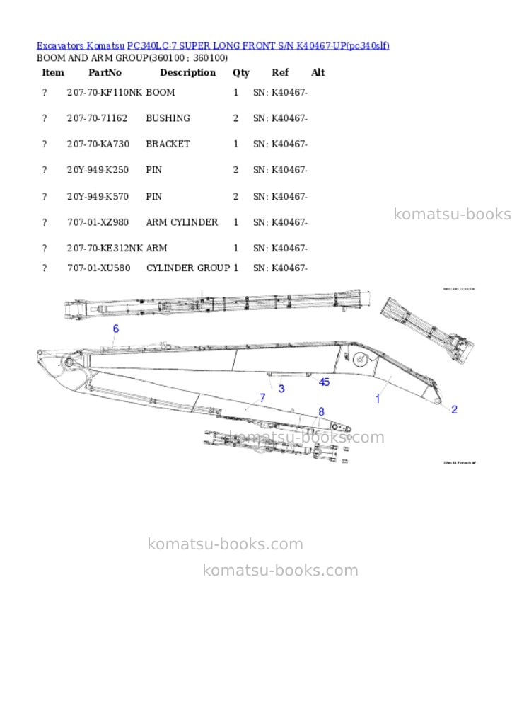 Komatsu pc340lc-7 super long front s/n k40467-up Parts catalog cover Page 5
