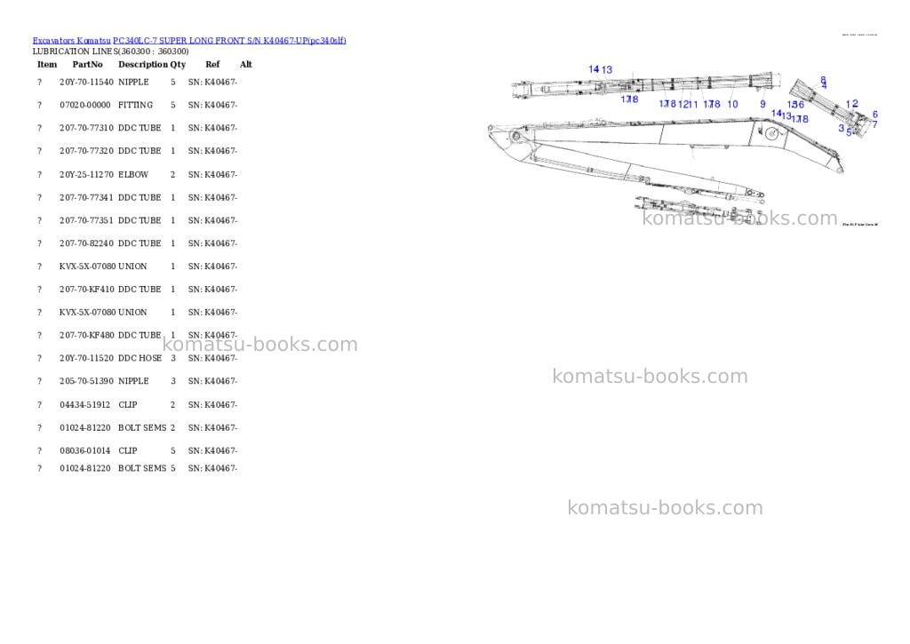 Komatsu pc340lc-7 super long front s/n k40467-up Parts catalog cover Page 7