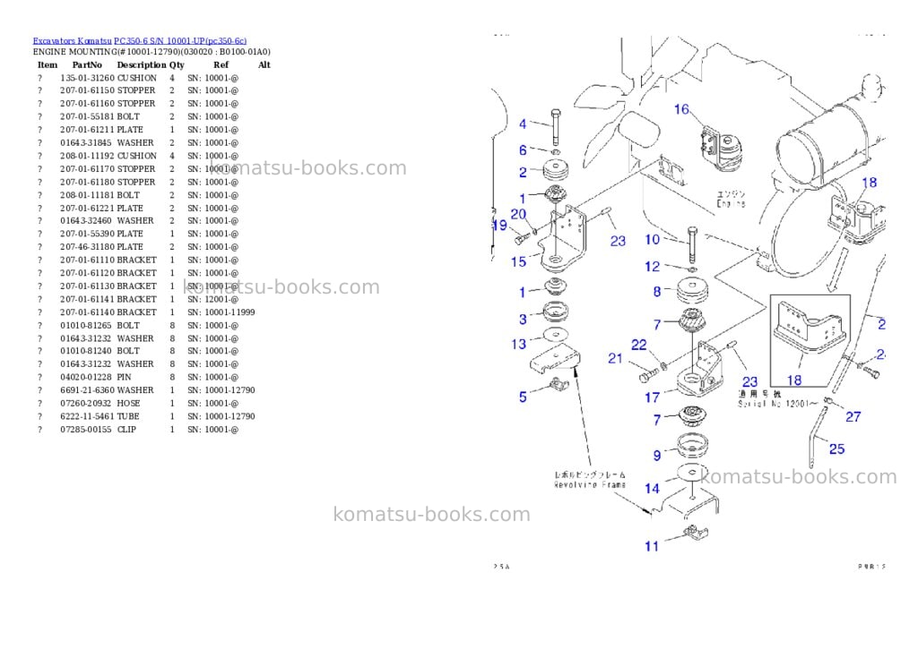 Komatsu PC350-6 S/N 10001-UP Parts catalog cover Komatsu PC350-6 S/N 10001-UP Parts catalog cover