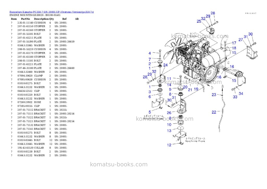 Komatsu pc350-7 s/n 20001-up overseas version Parts catalog cover