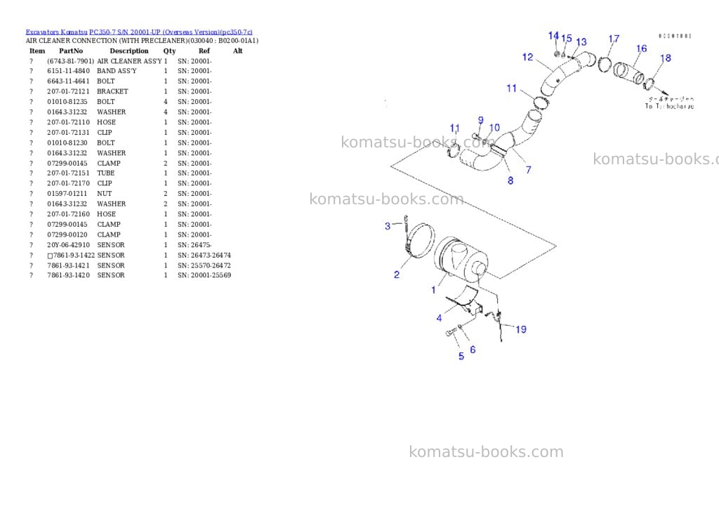 Komatsu pc350-7 s/n 20001-up overseas version Parts catalog cover Page 3