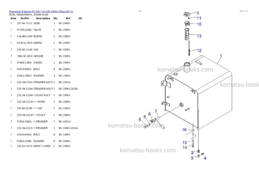 Komatsu pc350-7-aa s/n 20001-up Parts catalog cover Page 10
