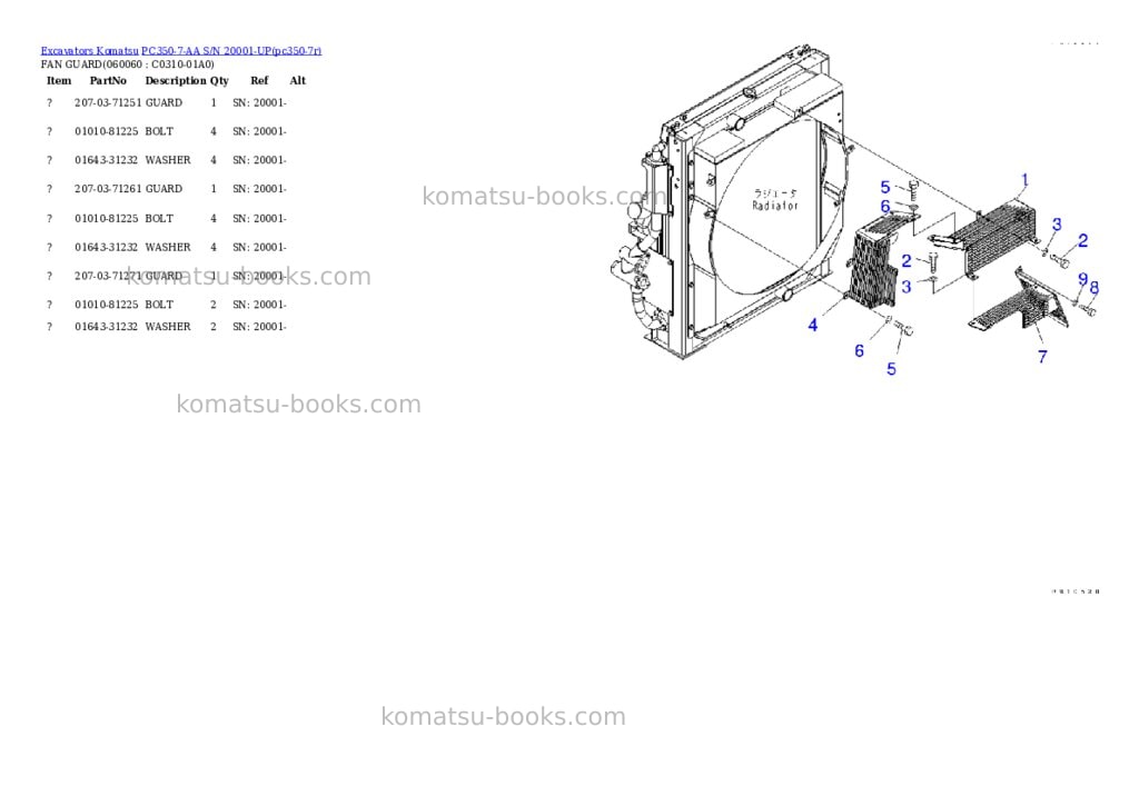 Komatsu pc350-7-aa s/n 20001-up Parts catalog cover Page 9