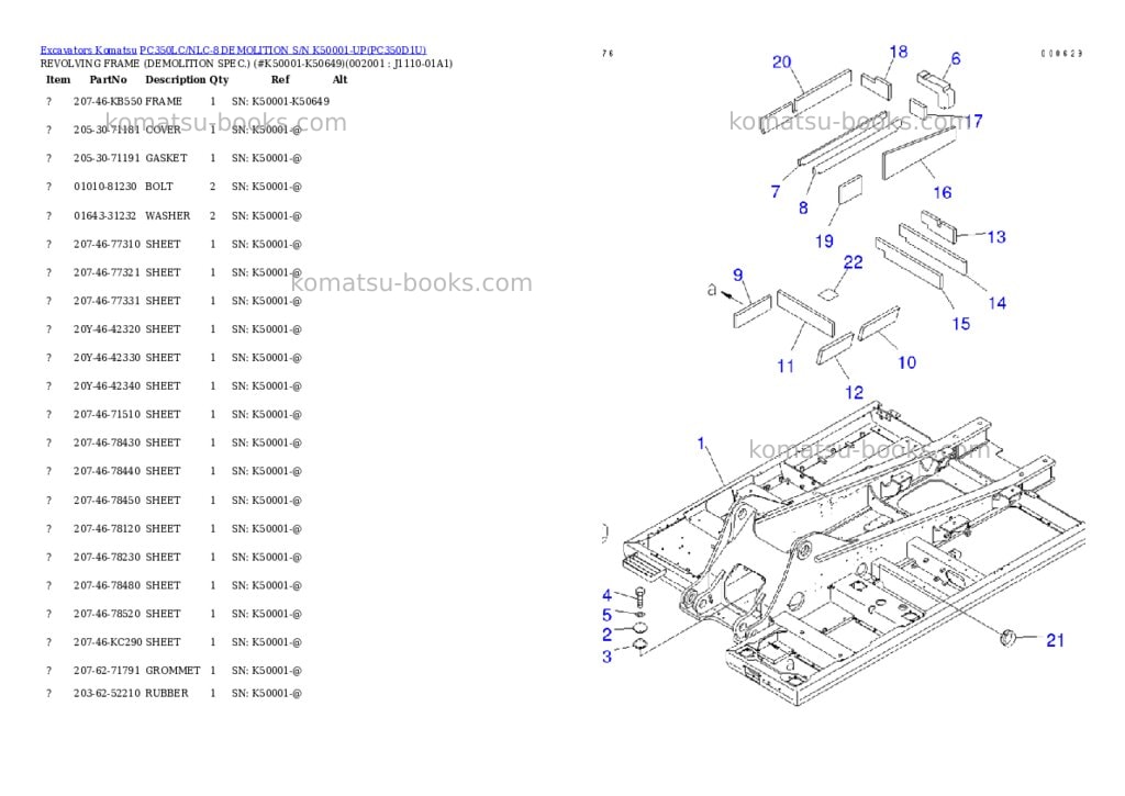 Komatsu pc350lc/nlc-8 demolition s/n k50001-up Parts catalog cover Komatsu pc350lc/nlc-8 demolition s/n k50001-up Parts catalog cover