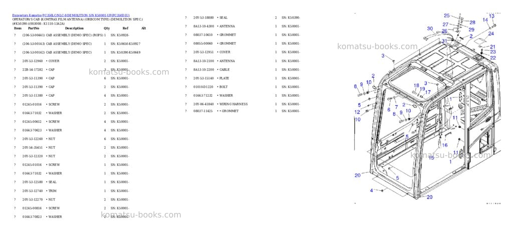 Komatsu pc350lc/nlc-8 demolition s/n k50001-up Parts catalog cover Page 10 Komatsu pc350lc/nlc-8 demolition s/n k50001-up Parts catalog cover Page 10