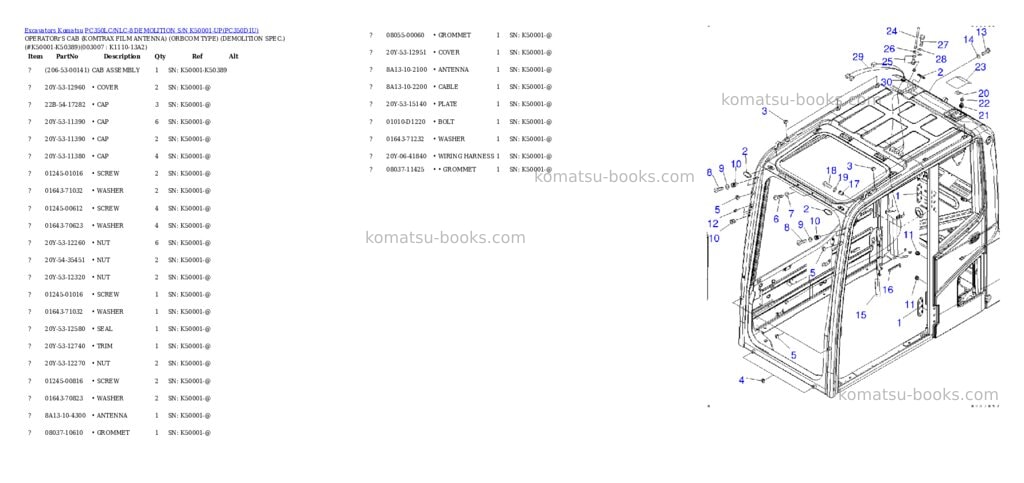 Komatsu pc350lc/nlc-8 demolition s/n k50001-up Parts catalog cover Page 9 Komatsu pc350lc/nlc-8 demolition s/n k50001-up Parts catalog cover Page 9