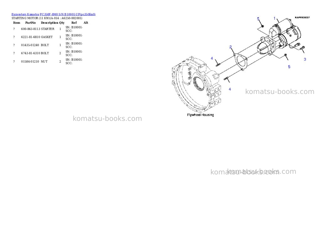 Komatsu PC350F-8M0 S/N B10001-UP Parts catalog cover Page 6