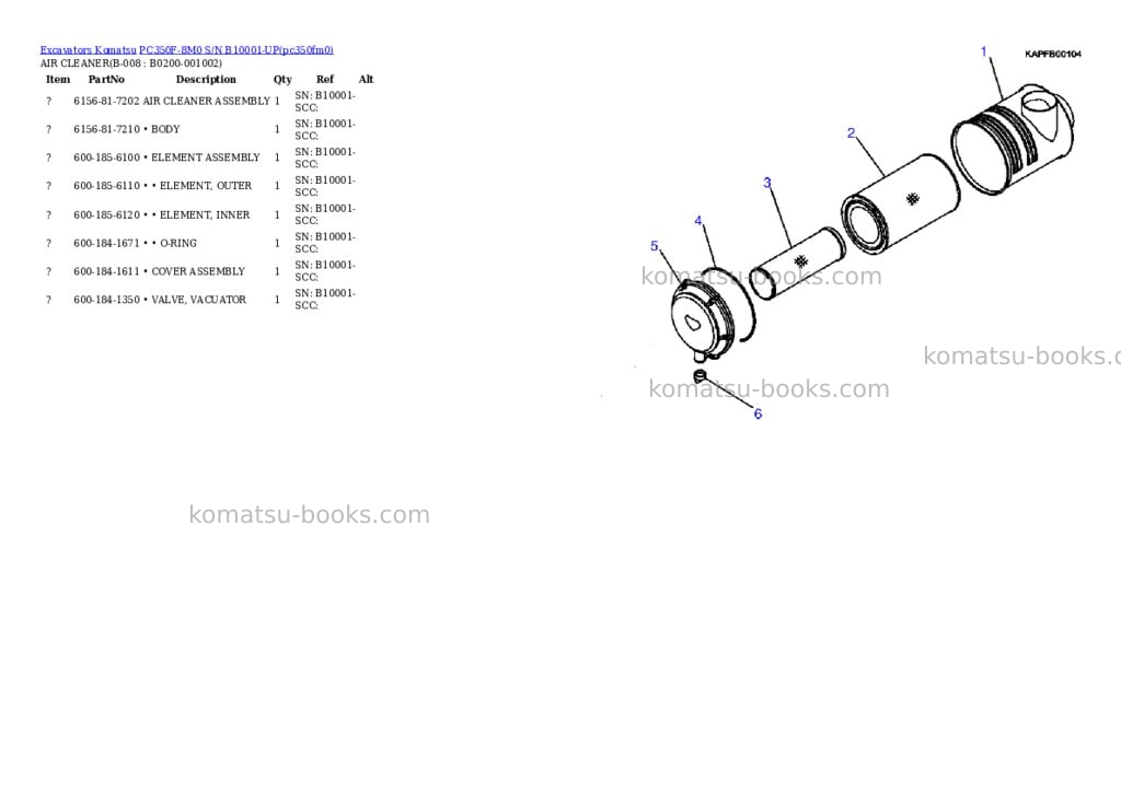 Komatsu PC350F-8M0 S/N B10001-UP Parts catalog cover Page 9