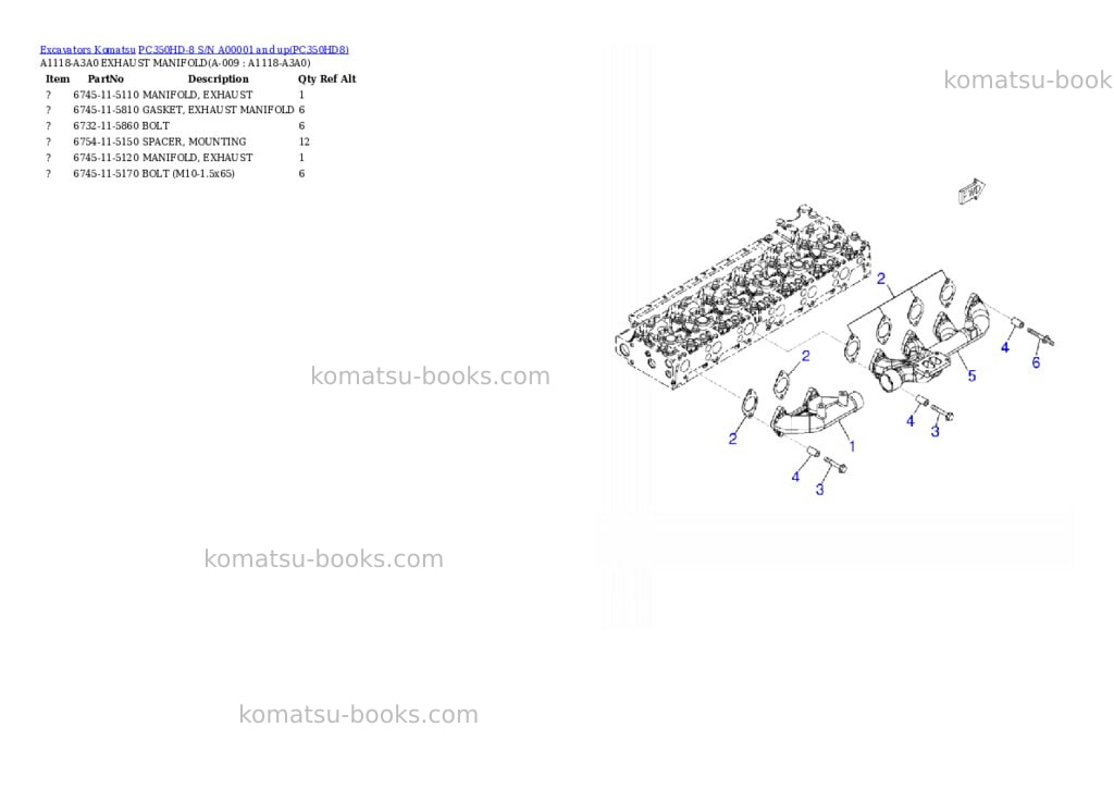 Komatsu pc350hd-8 s/n a00001 and up Parts catalog cover Page 2 Komatsu pc350hd-8 s/n a00001 and up Parts catalog cover Page 2