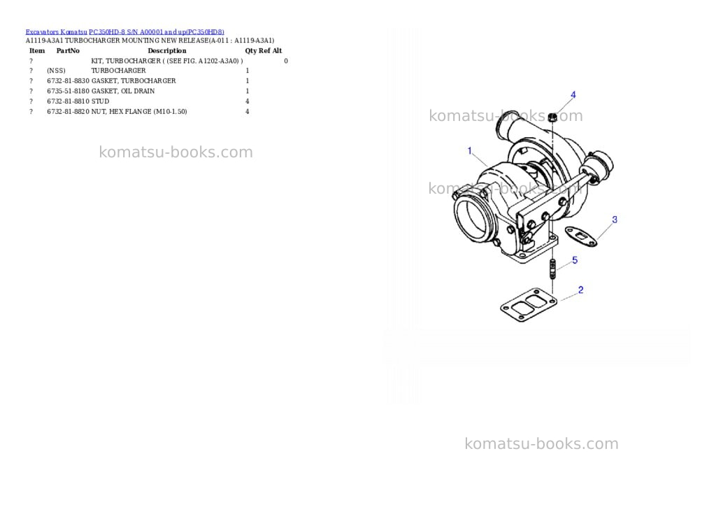 Komatsu pc350hd-8 s/n a00001 and up Parts catalog cover Page 3 Komatsu pc350hd-8 s/n a00001 and up Parts catalog cover Page 3