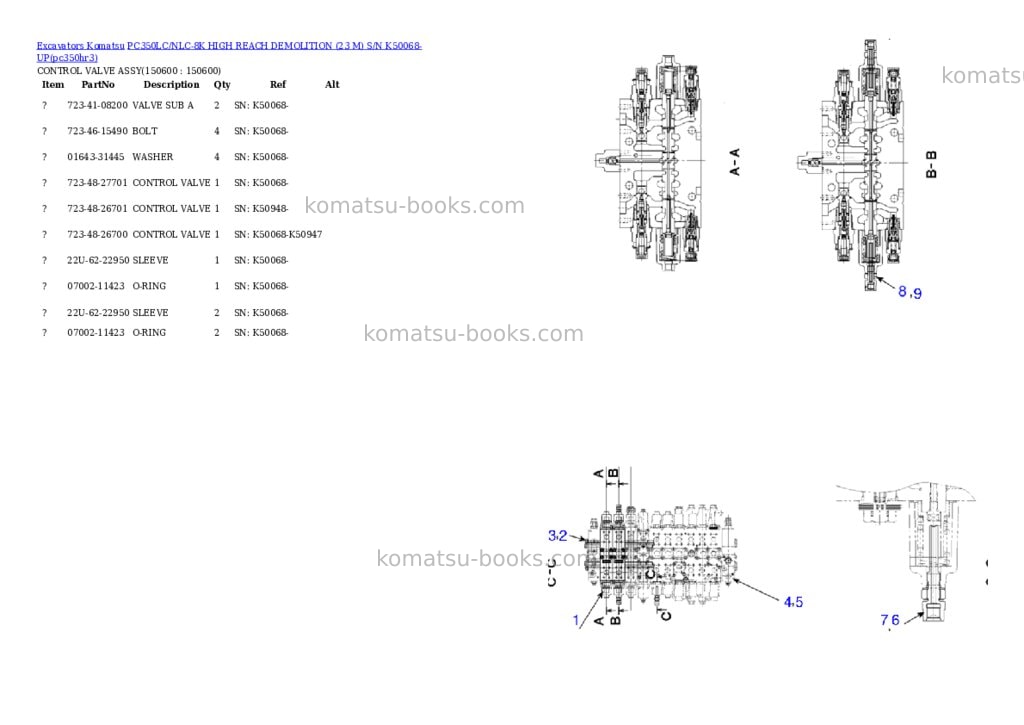 Komatsu pc350lc/nlc-8k high reach demolition 23 m s/n k50068-up Parts catalog cover Komatsu pc350lc/nlc-8k high reach demolition 23 m s/n k50068-up Parts catalog cover
