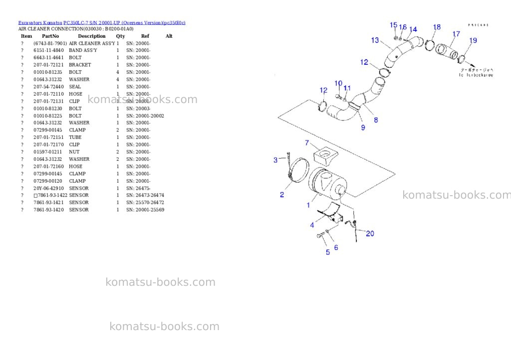 Komatsu pc350lc-7 s/n 20001-up overseas version Parts catalog cover Page 2