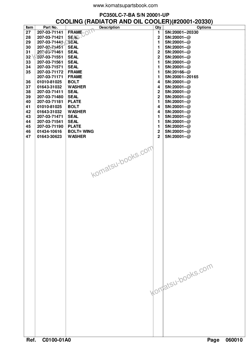 Komatsu pc350lc-7-ba s/n 20001-up Catálogo de piezas cover Page 10