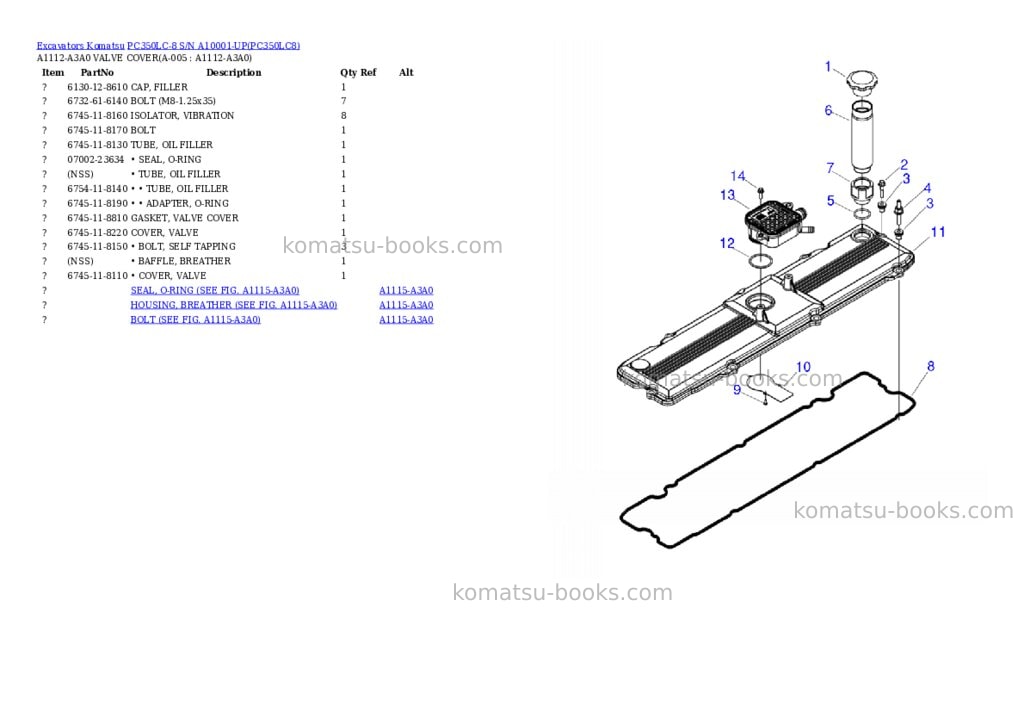 Komatsu pc350lc-8 s/n a10001-up Parts catalog cover Page 2 Komatsu pc350lc-8 s/n a10001-up Parts catalog cover Page 2