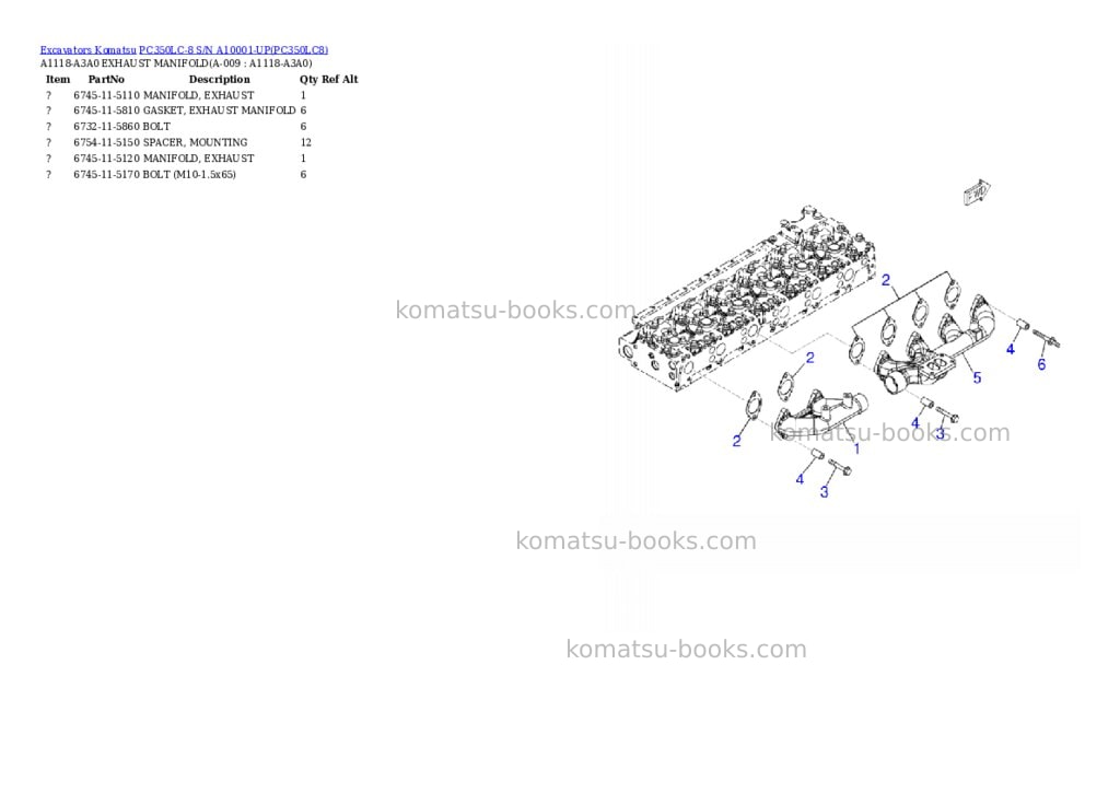 Komatsu pc350lc-8 s/n a10001-up Parts catalog cover Page 4 Komatsu pc350lc-8 s/n a10001-up Parts catalog cover Page 4