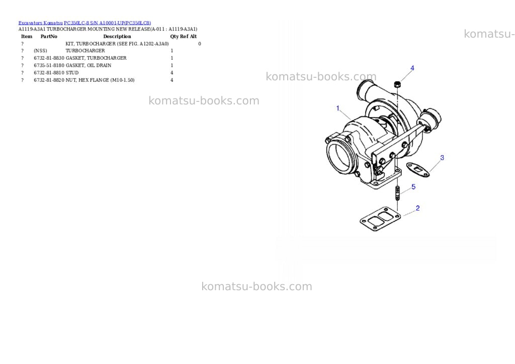 Komatsu pc350lc-8 s/n a10001-up Parts catalog cover Page 5 Komatsu pc350lc-8 s/n a10001-up Parts catalog cover Page 5