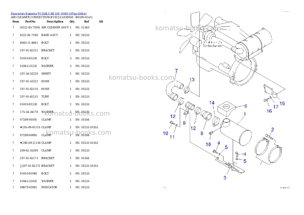 Komatsu pc350lc-6z s/n 10001-up Parts catalog cover Komatsu pc350lc-6z s/n 10001-up Parts catalog cover
