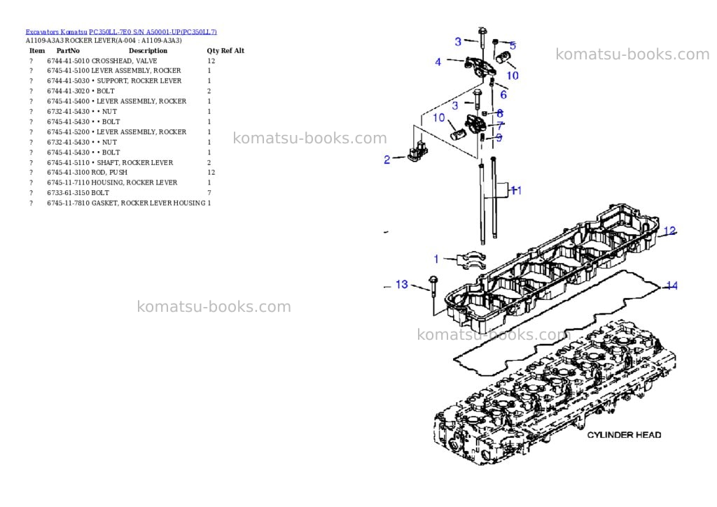 Komatsu pc350ll-7e0 s/n a50001-up Parts catalog cover