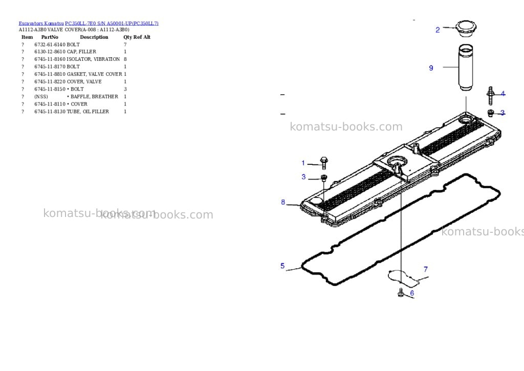 Komatsu pc350ll-7e0 s/n a50001-up Parts catalog cover Page 3