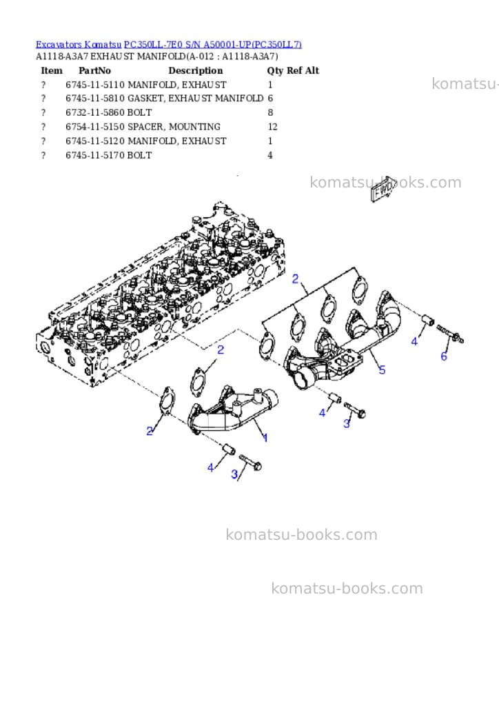 Komatsu pc350ll-7e0 s/n a50001-up Parts catalog cover Page 5